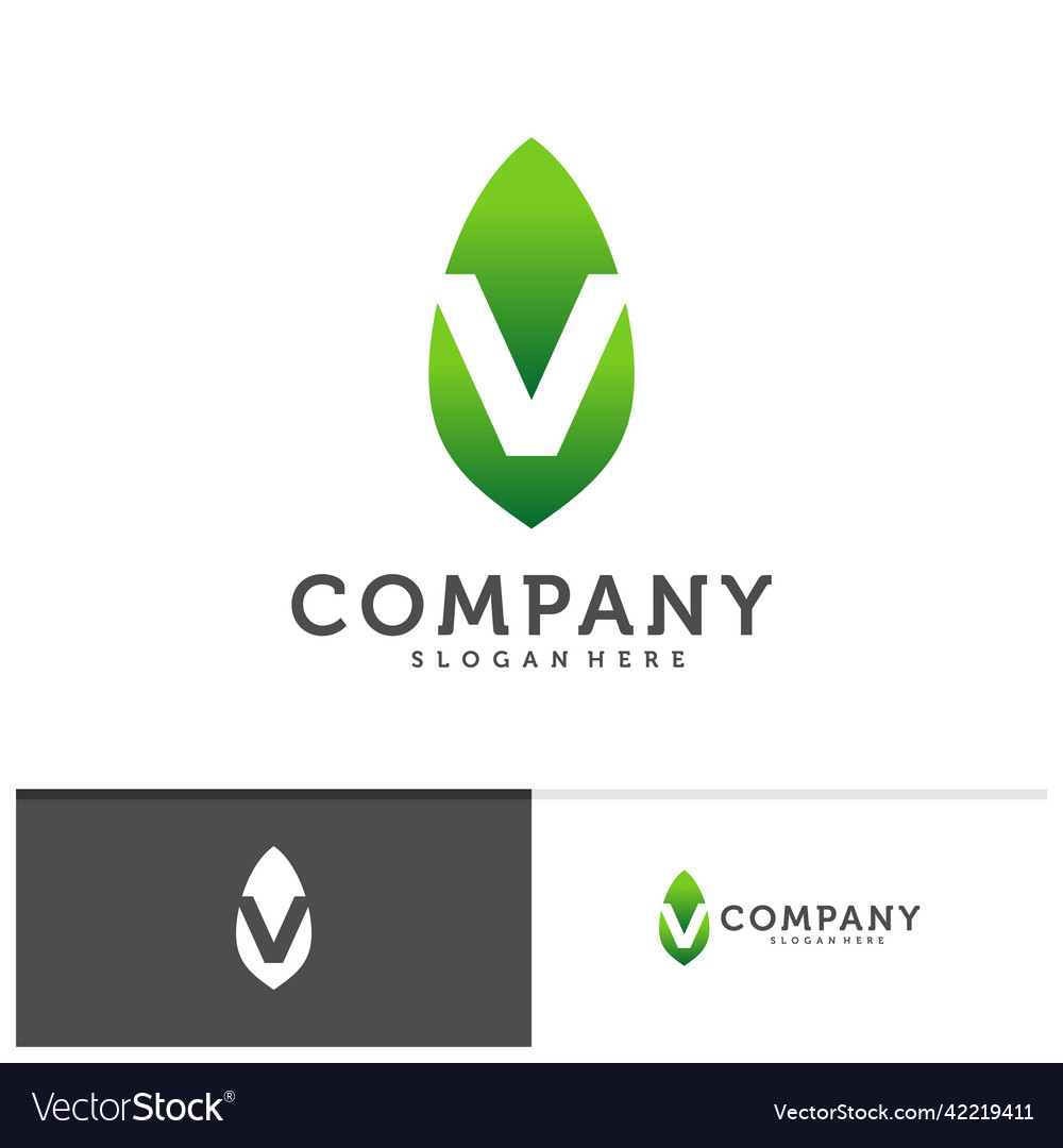 Initial v with leaf logo template creative