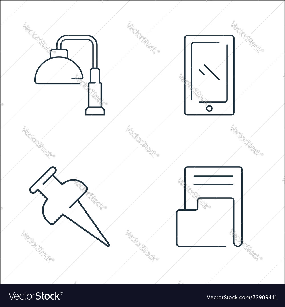 Office items line icons linear set quality vector image Office items line icons linear set quality