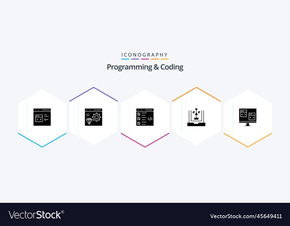 Programming and coding 25 glyph icon pack