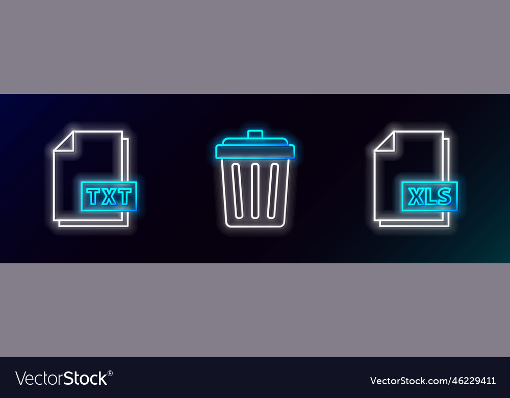 Set line xls file document txt and trash can icon vector image Set line xls file document txt and trash can icon