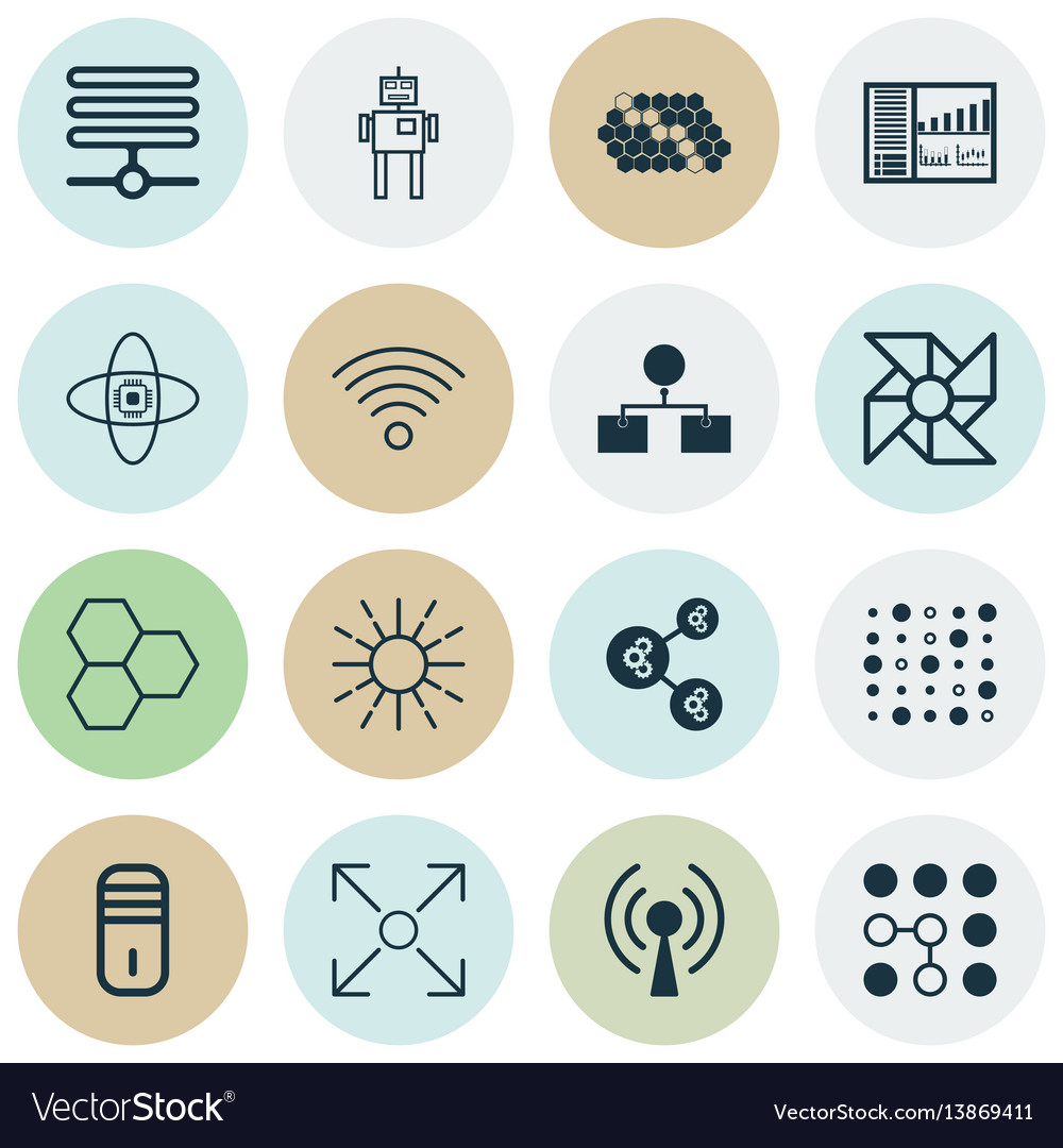 Set of 16 machine learning icons includes Vector Image
