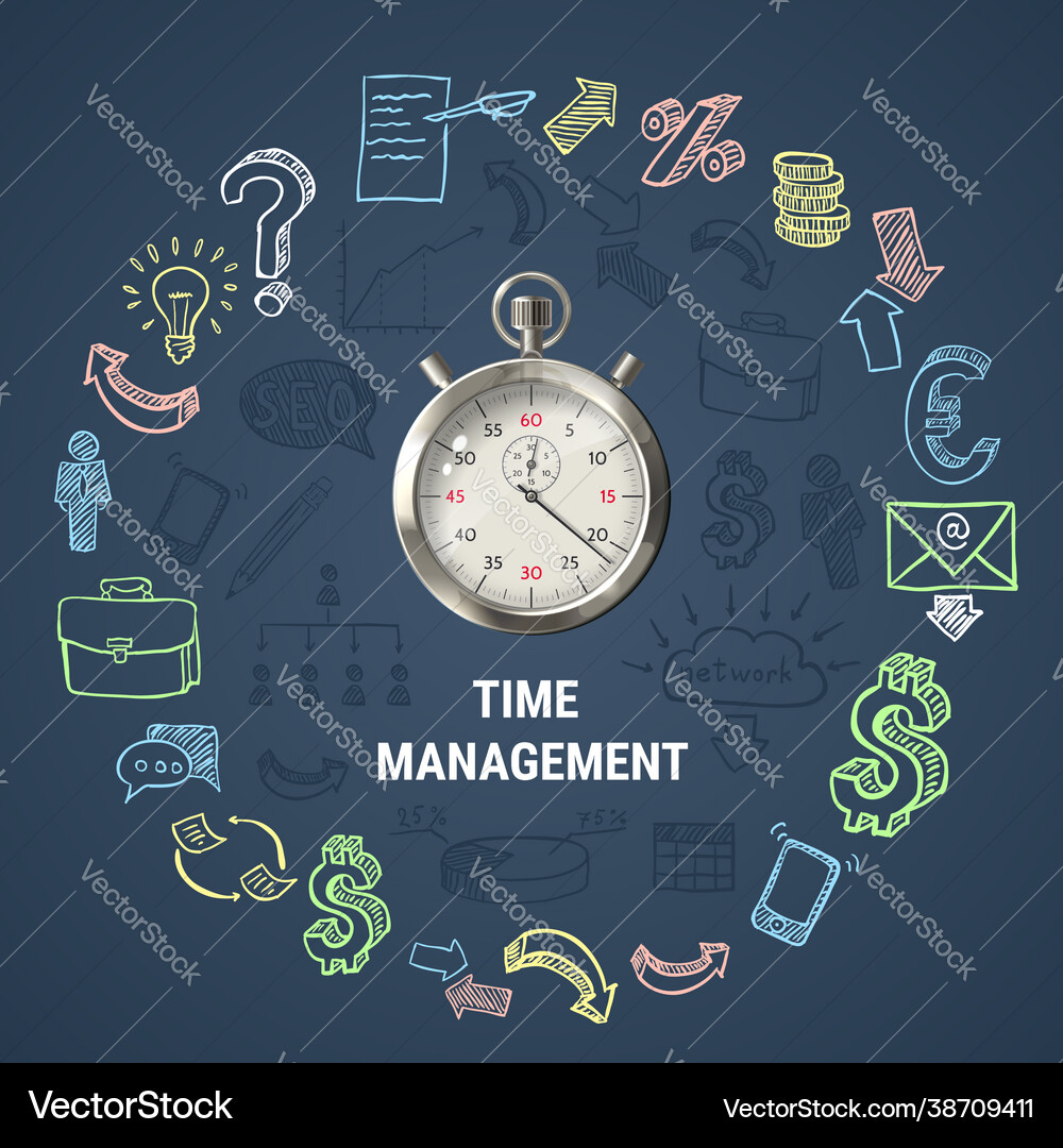 Time management round composition Royalty Free Vector Image