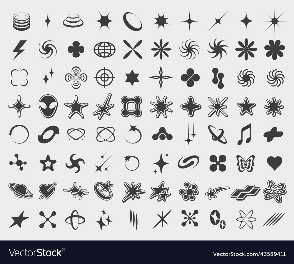 Y2k symbols retro star icons trendy acid rave Vector Image