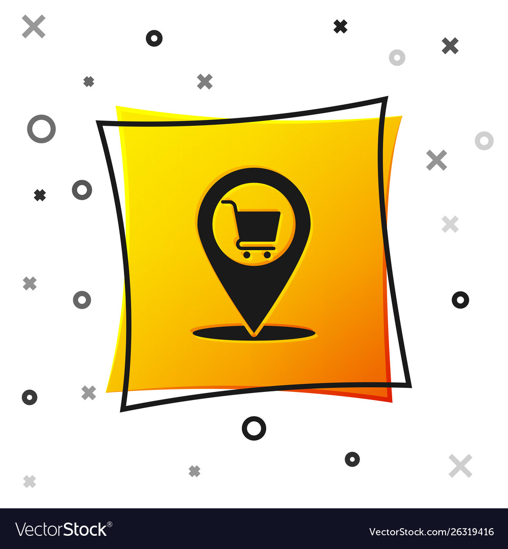 Black map pointer with shopping cart icon isolated