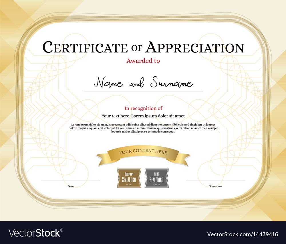 Certificate of appreciation template with award Vector Image