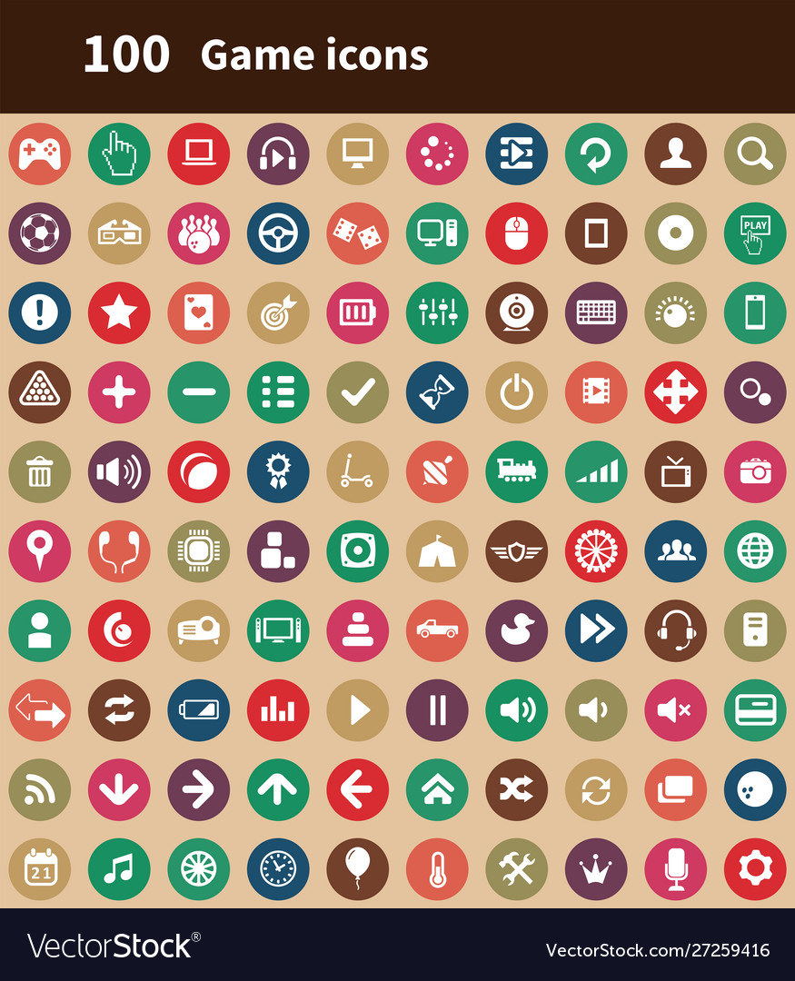 Game 100 icons universal set for web and ui