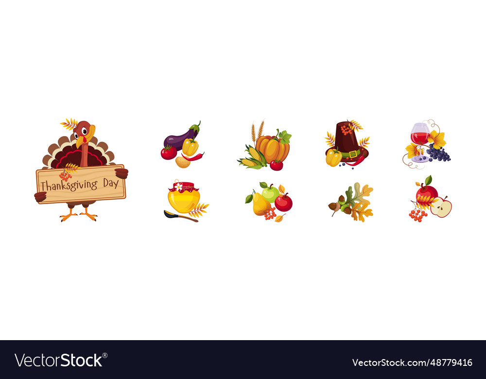 Happy autumn thanksgiving day objects and element Vector Image Happy autumn thanksgiving day objects and element