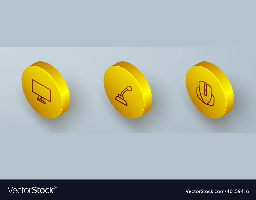 Set isometric line computer monitor microphone vector image Set isometric line computer monitor microphone