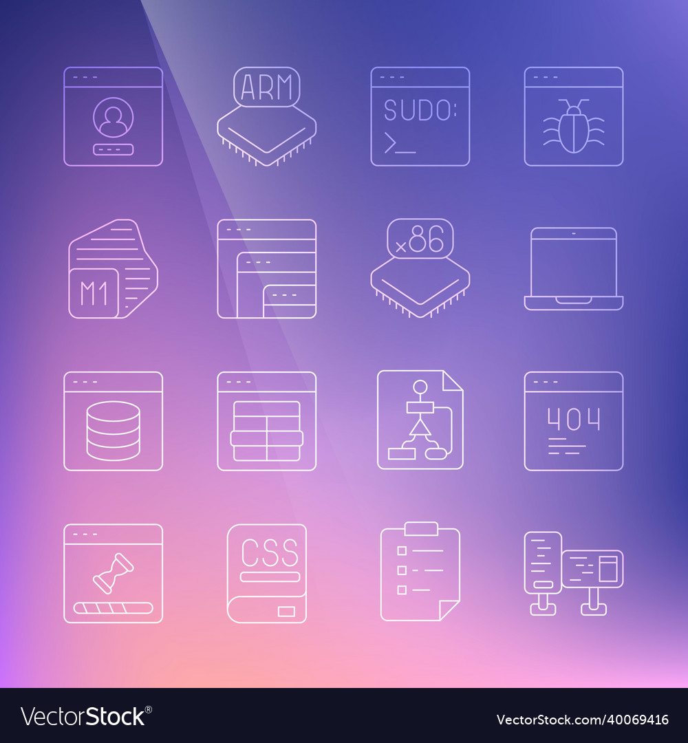 Set line computer monitor screen page with a 404 vector image Set line computer monitor screen page with a 404
