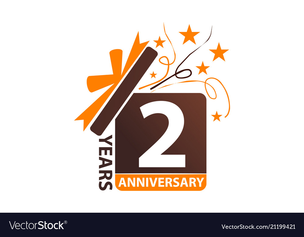 2 Year Work Anniversary 2 Years Gift Box Ribbon Anniversary Royalty Free Vector