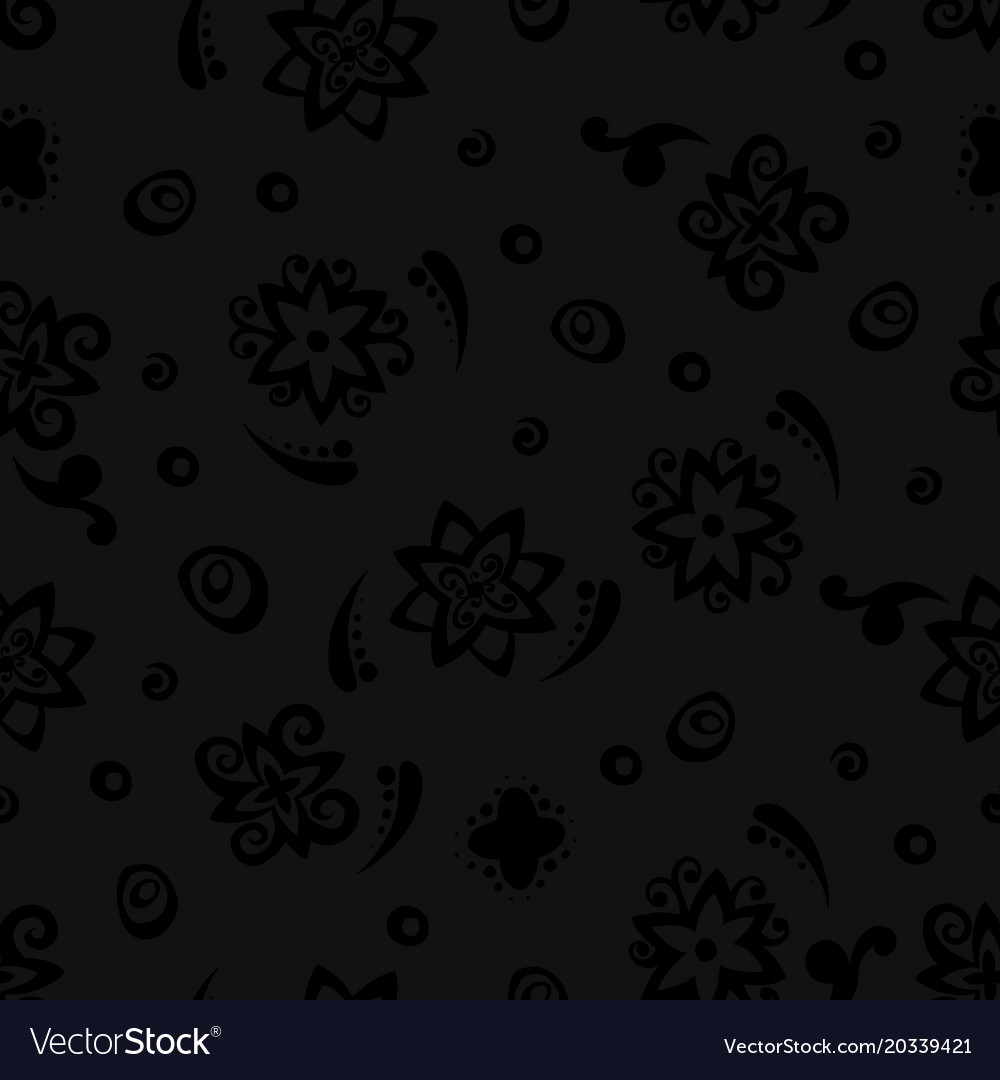 Abstract black flowers pattern with curl