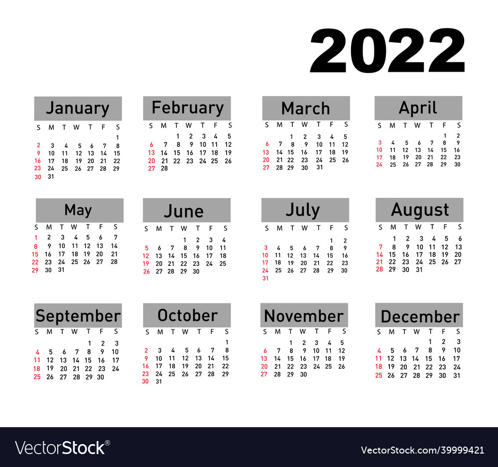 Calendar For 2022 Royalty Free Vector Image - Vectorstock