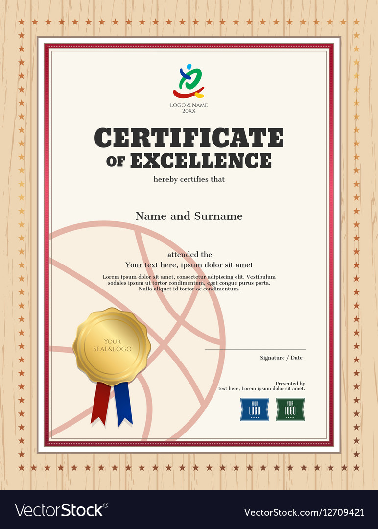 certificate of excellence template in sport theme vector image