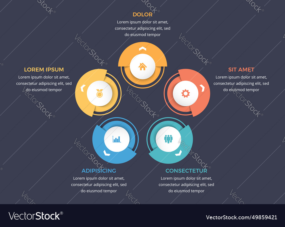 Circle diagram template - five elements Royalty Free Vector