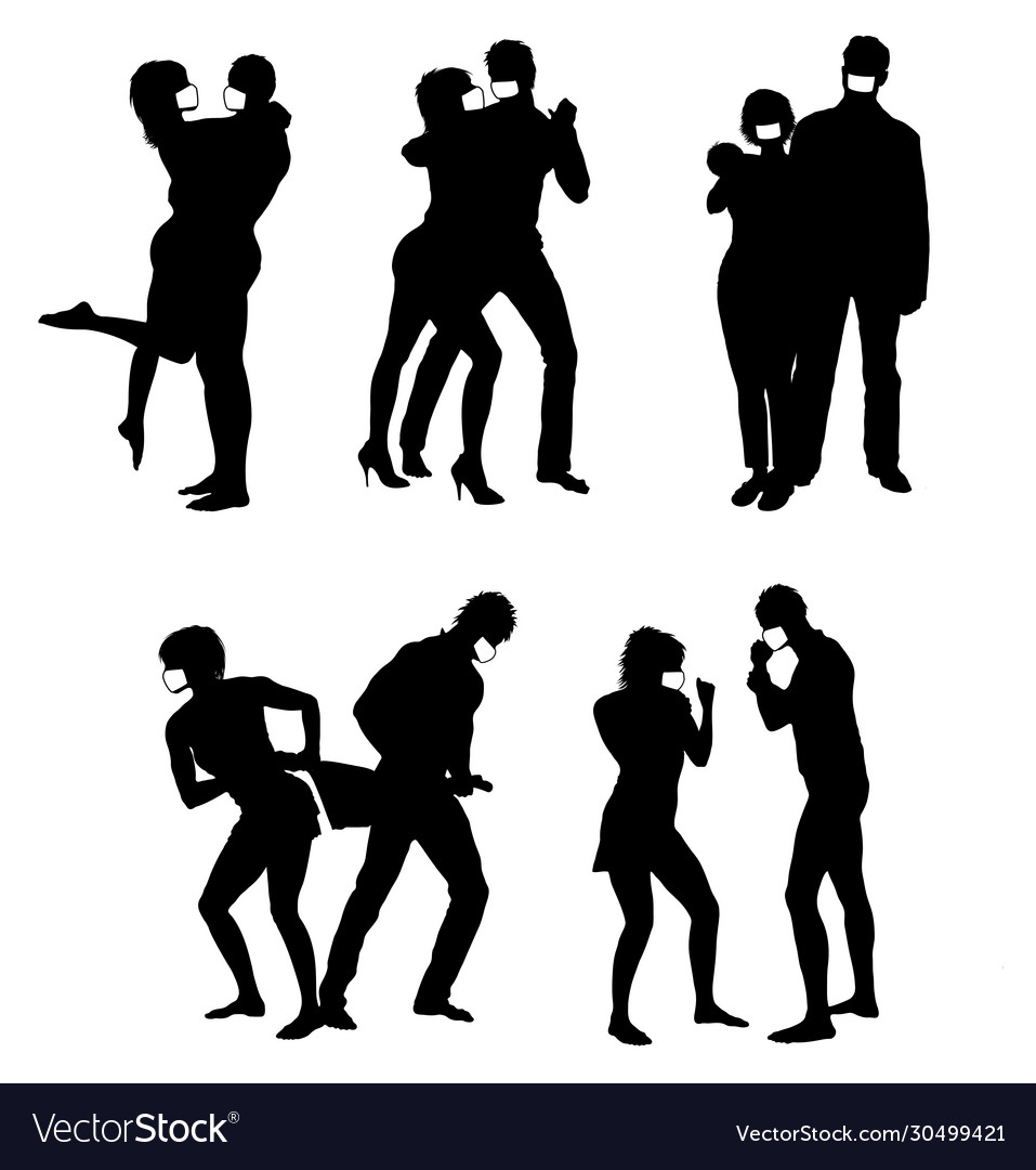 Couple Wearing Masks - Silhouette Set