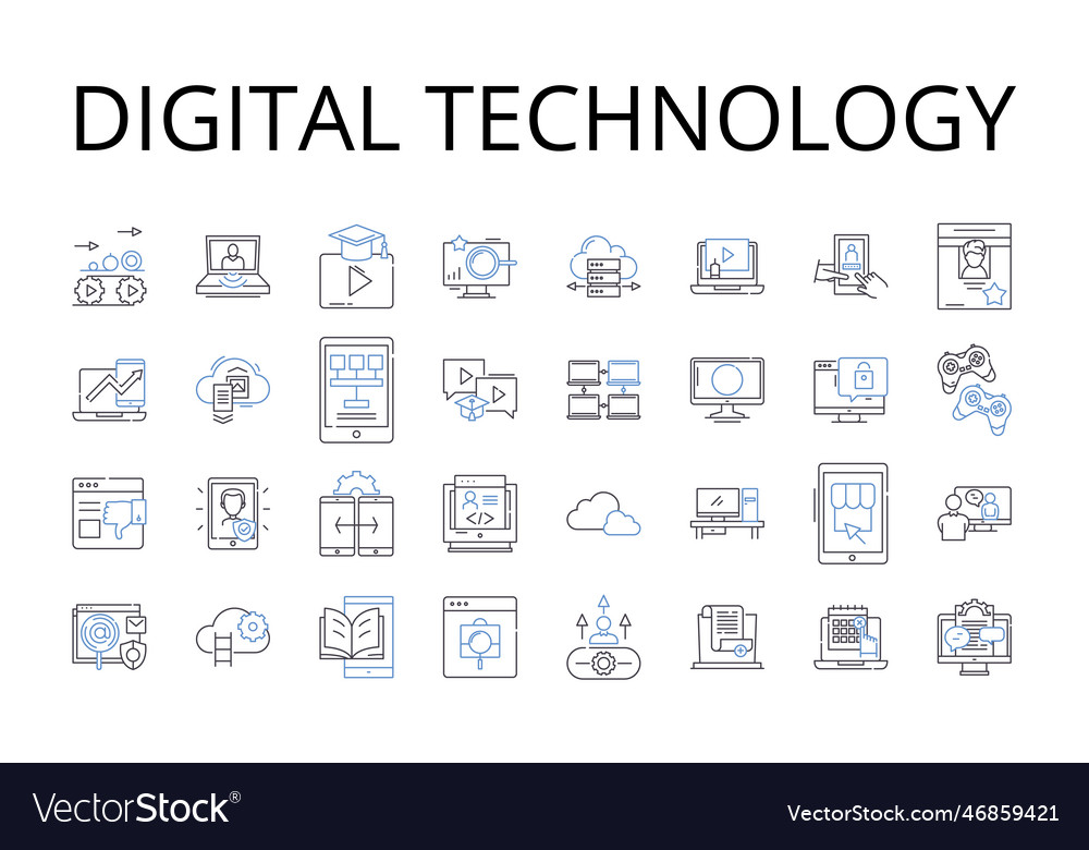 Digital technology line icons collection computer
