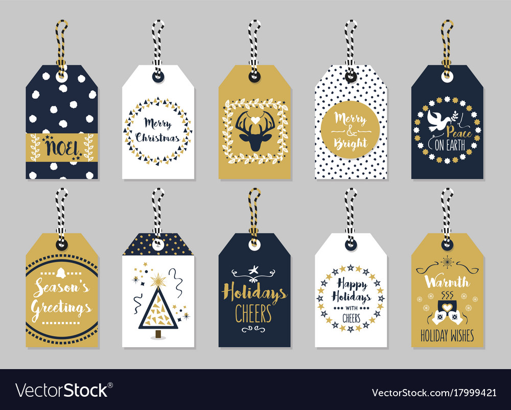 Golden and dark blue christmas and holiday tags Vector Image