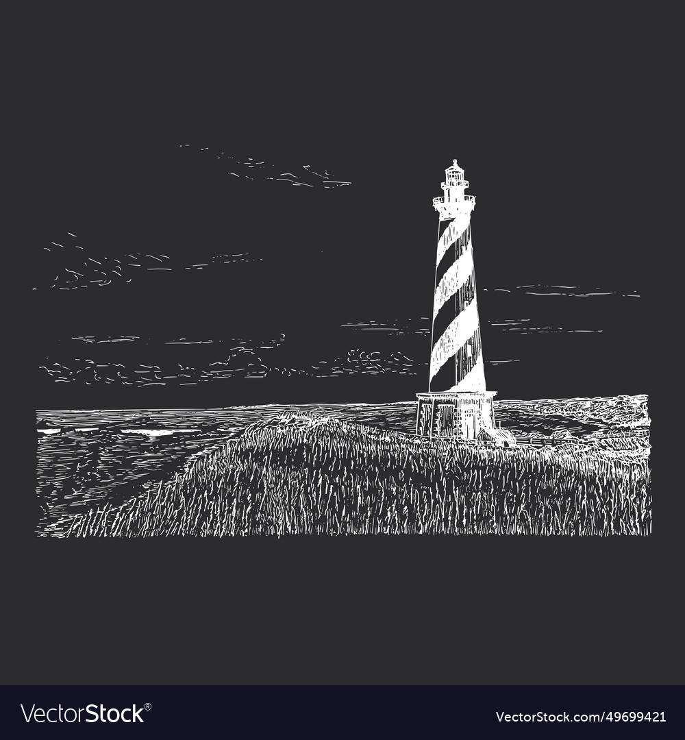 Lighthouse night view hand drawing