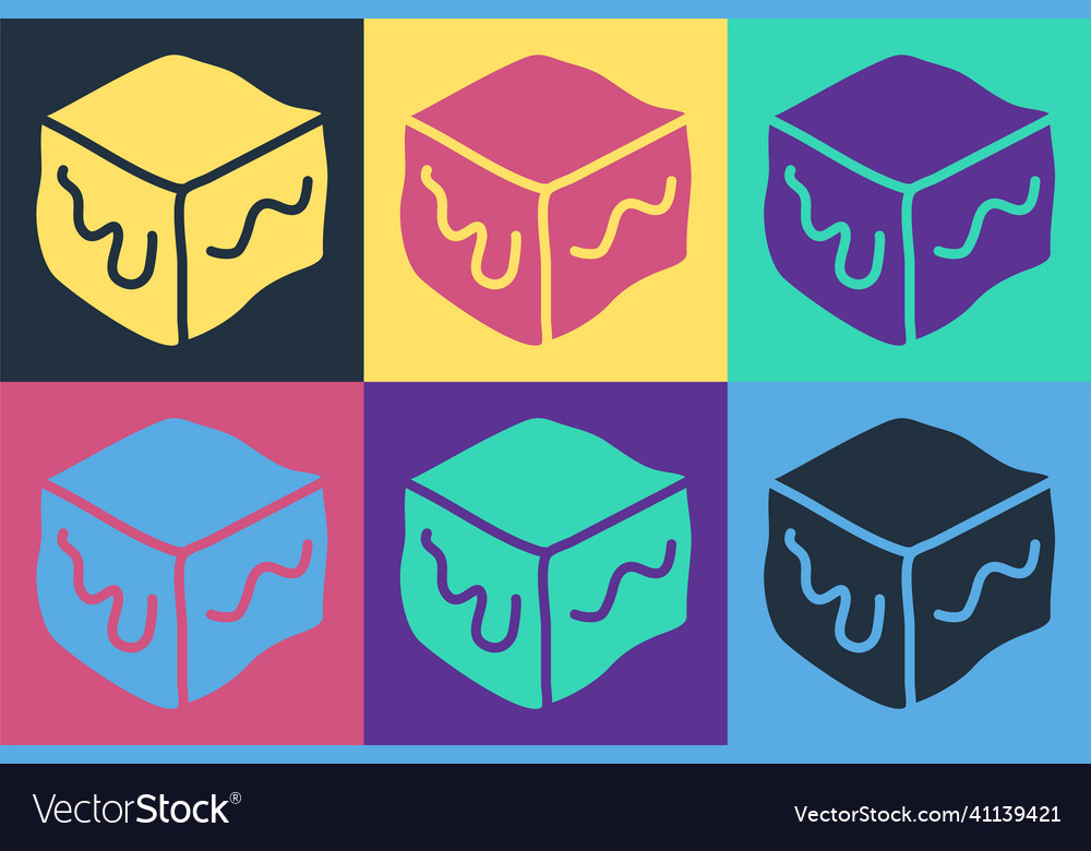 Pop art isometric cube icon isolated on color