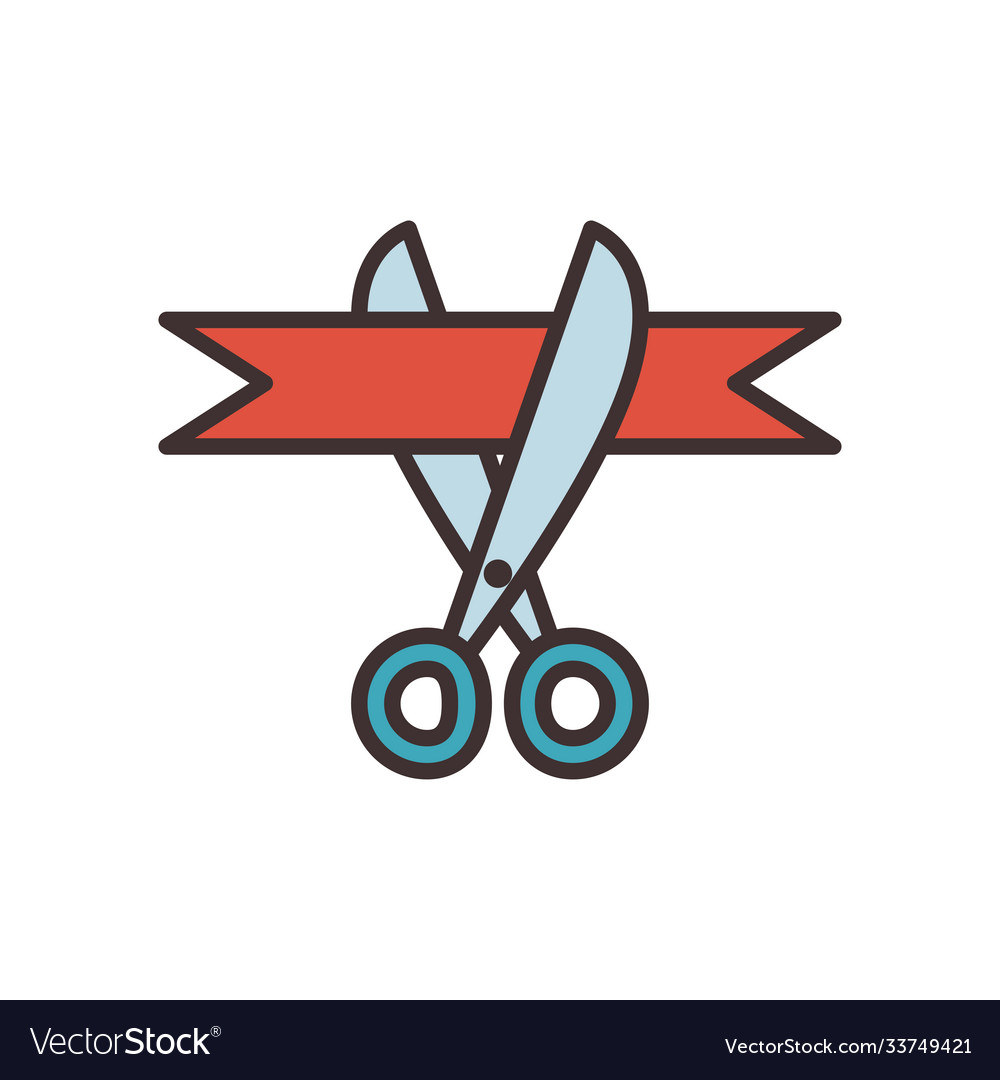 Scissor with ribbon line and fill style icon