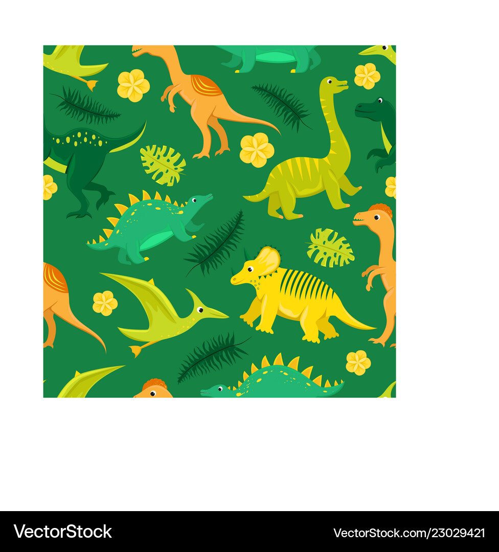 Seamless pattern with flat cartoon dinosaurs Vector Image