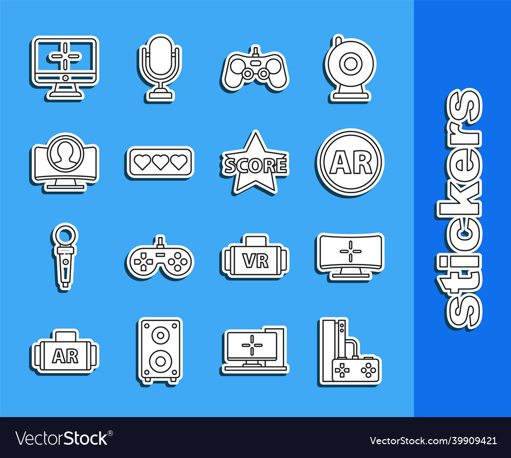 Set line game console with joystick computer vector image Set line game console with joystick computer