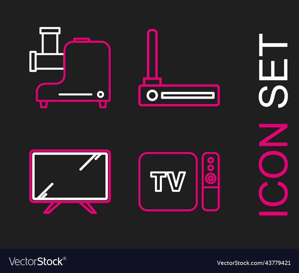 Set line tv box receiver and player with remote vector image Set line tv box receiver and player with remote