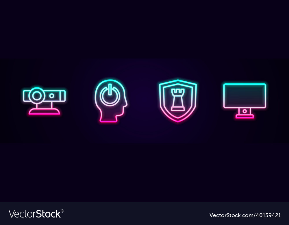 Set line web camera power button chess shield vector image Set line web camera power button chess shield