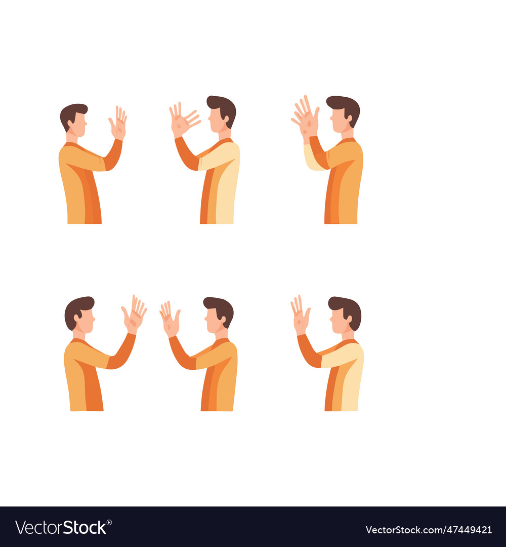 Set of hands showing different gestures palm