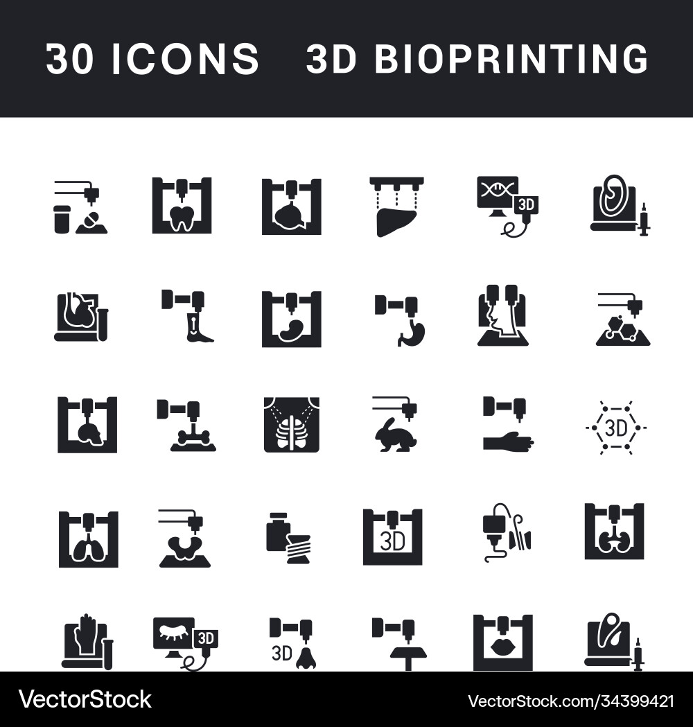 Set simple icons 3d bioprinting Royalty Free Vector Image