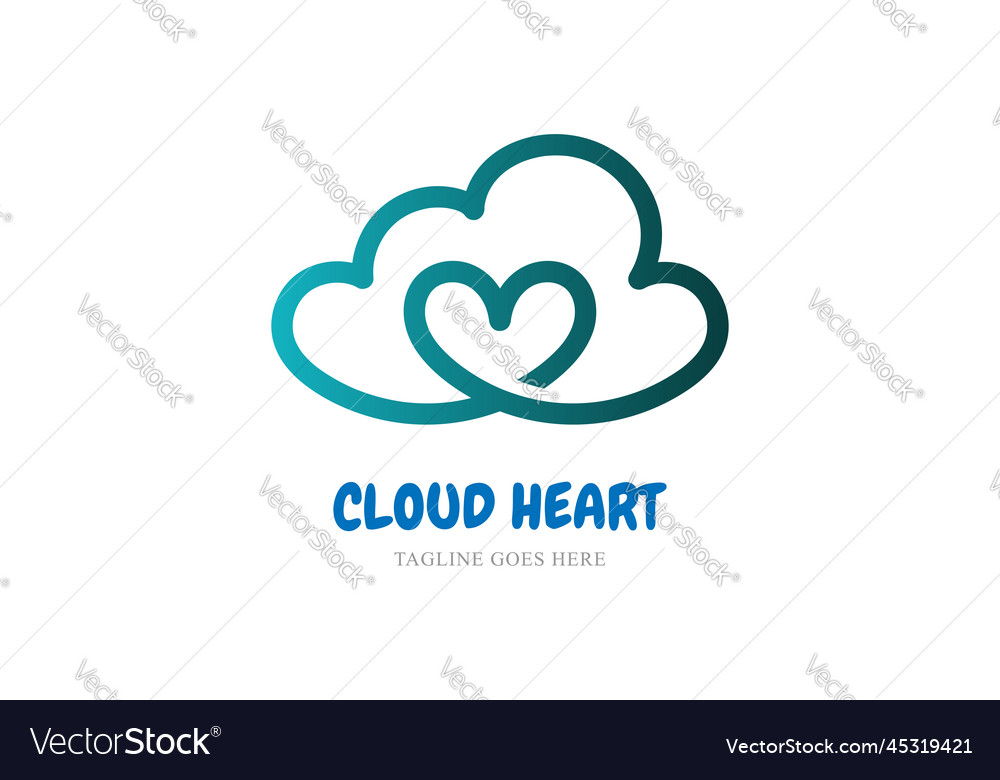 Simple minimalist cloud love heart line outline