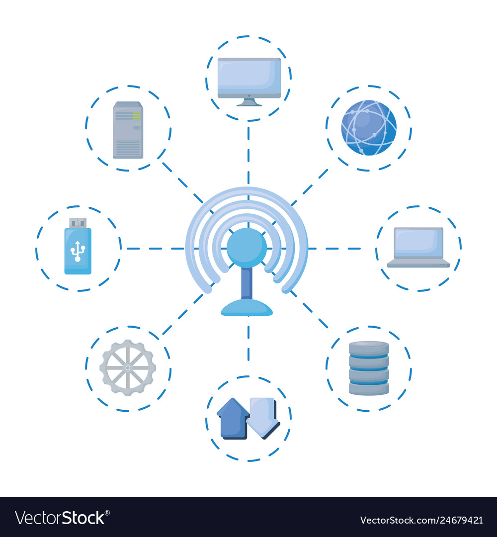 Wifi signal with data icons