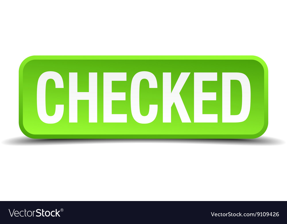 Checked green 3d realistic square isolated button