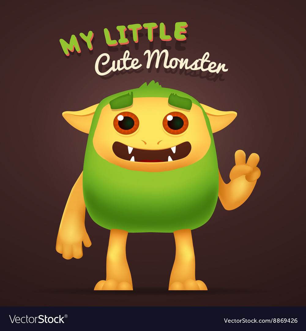 Cute cartoon green alien character with my little Vector Image Cute cartoon green alien character with my little Vector Image