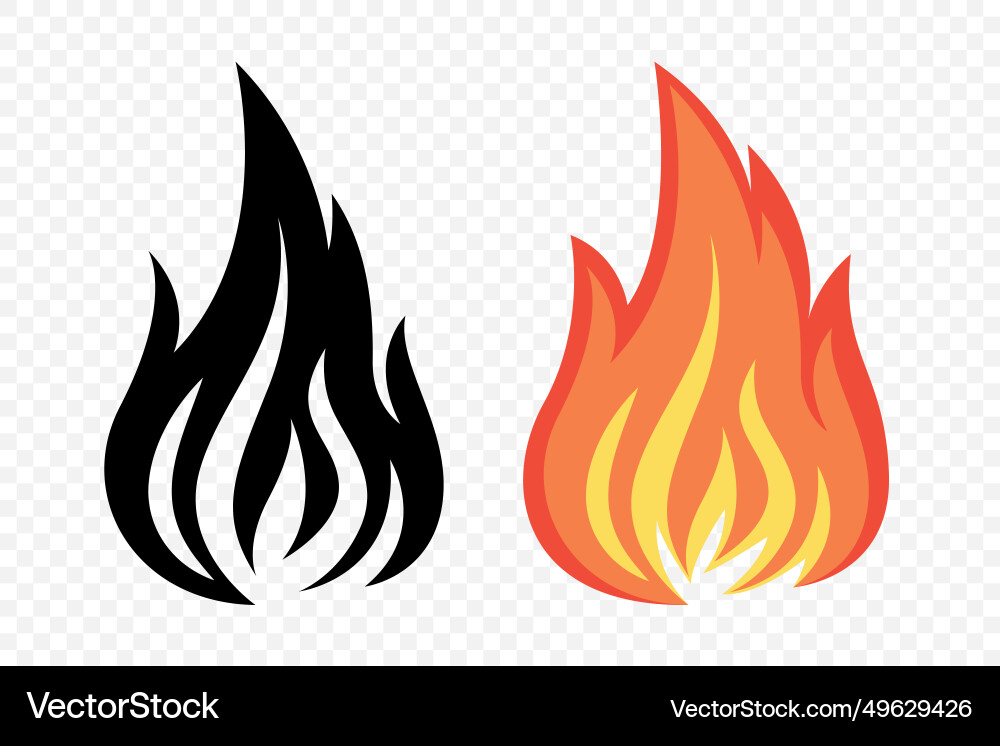 Flat fire flame icon set campfire shape Royalty Free Vector