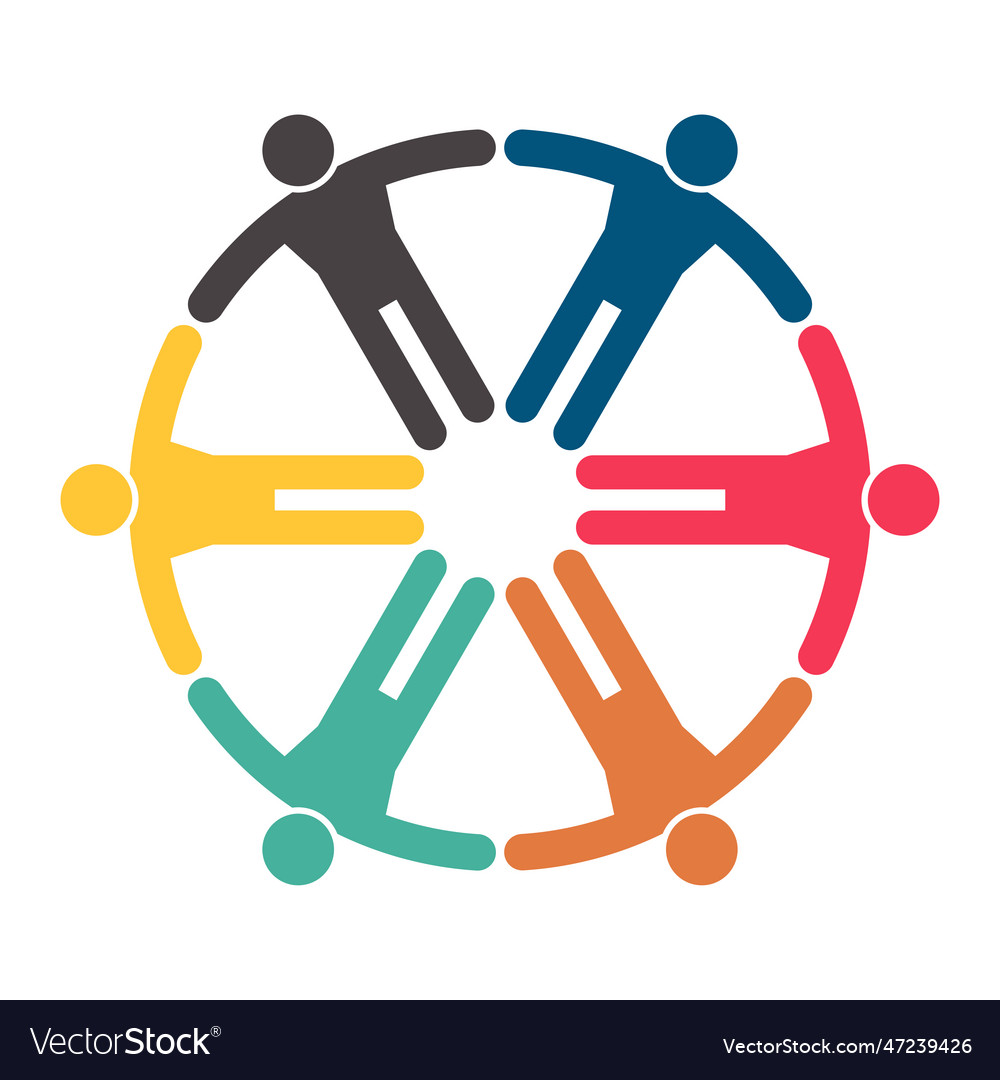 Group of six persons in circle holding handsthe Vector Image