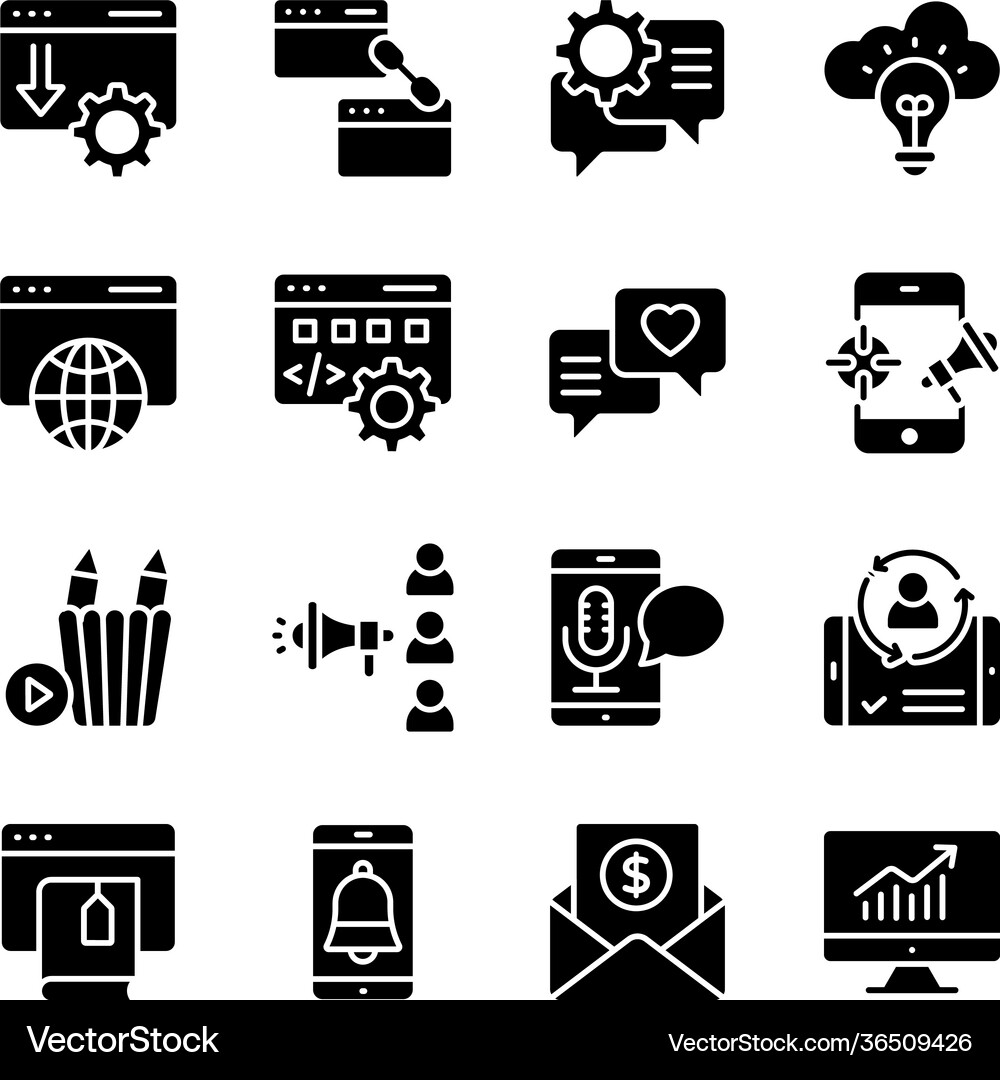Pack seo solid icons Royalty Free Vector Image