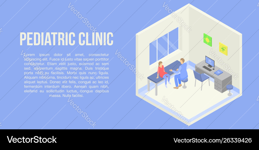 Pediatric Clinic Concept Banner Isometric Style Vector Image