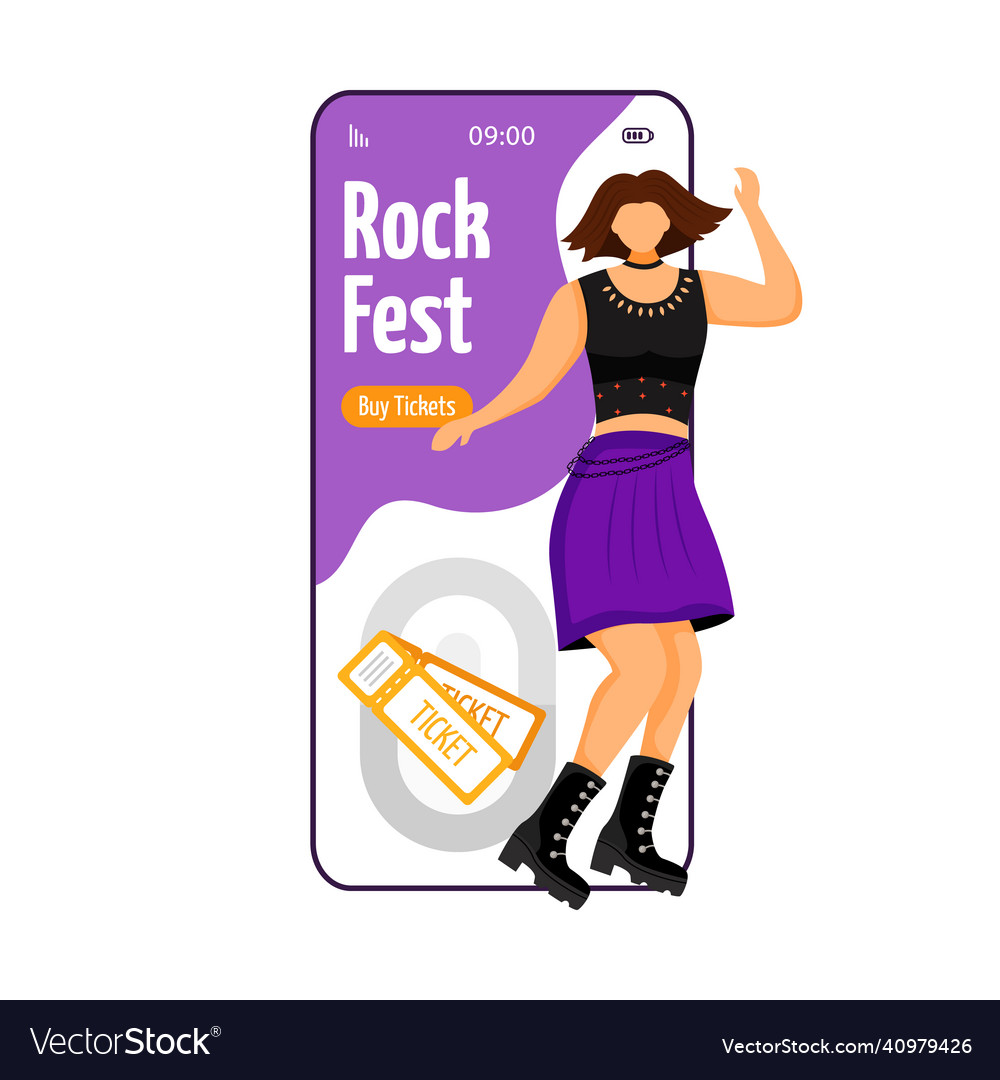 Rock fest cartoon smartphone app screen tickets Vector Image