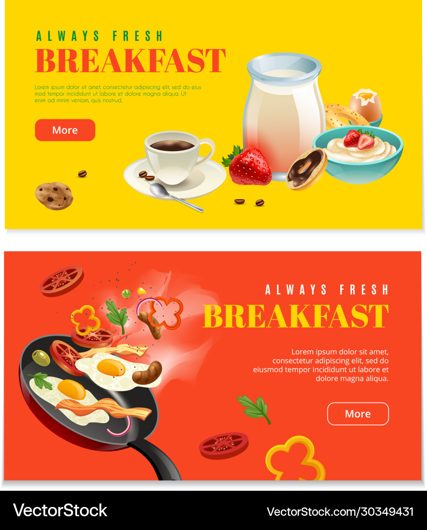 Breakfast two horizontal banners Royalty Free Vector Image