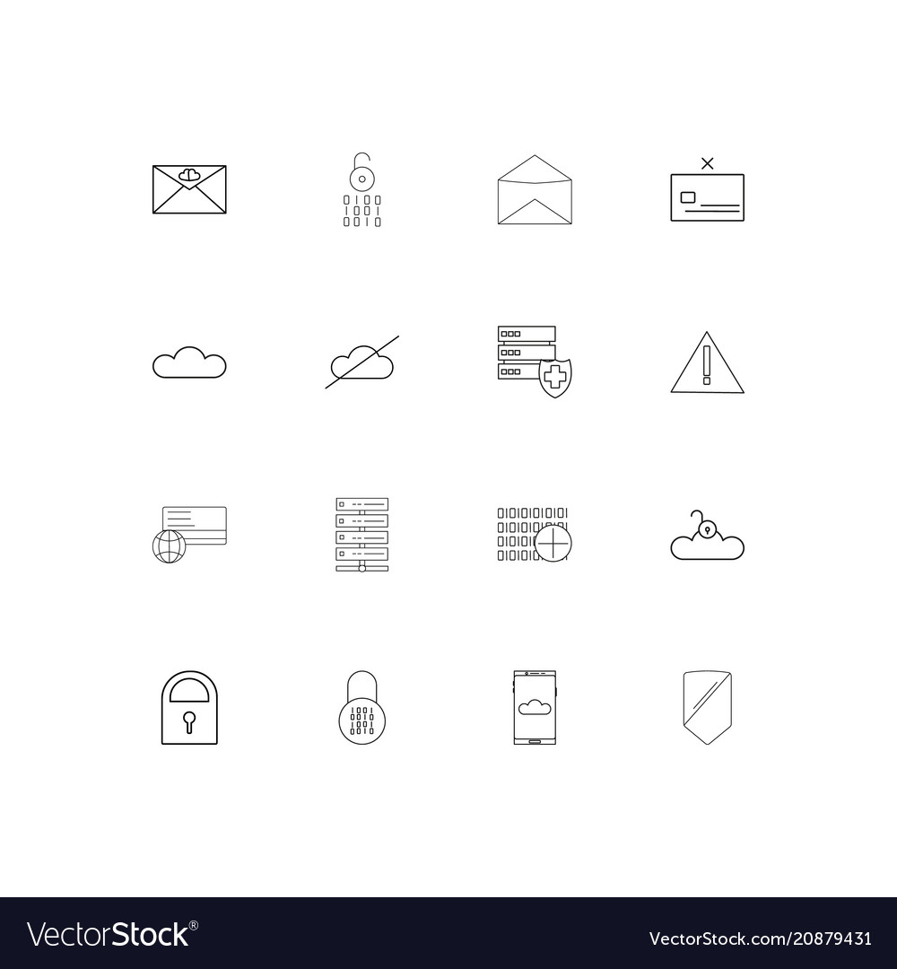 Cyber security linear thin icons set outlined