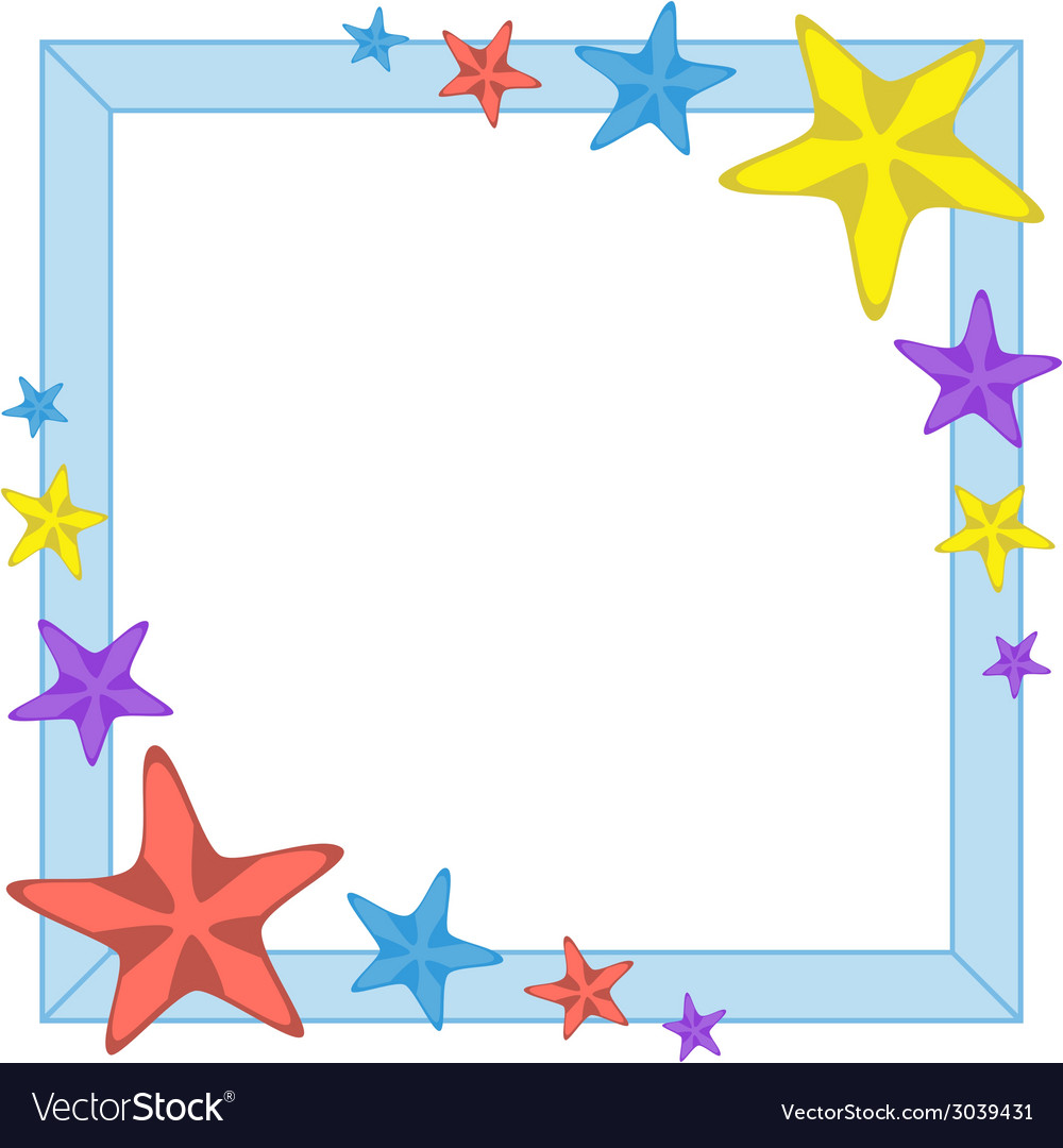 Decorative cyan frame with cartoon starfishes