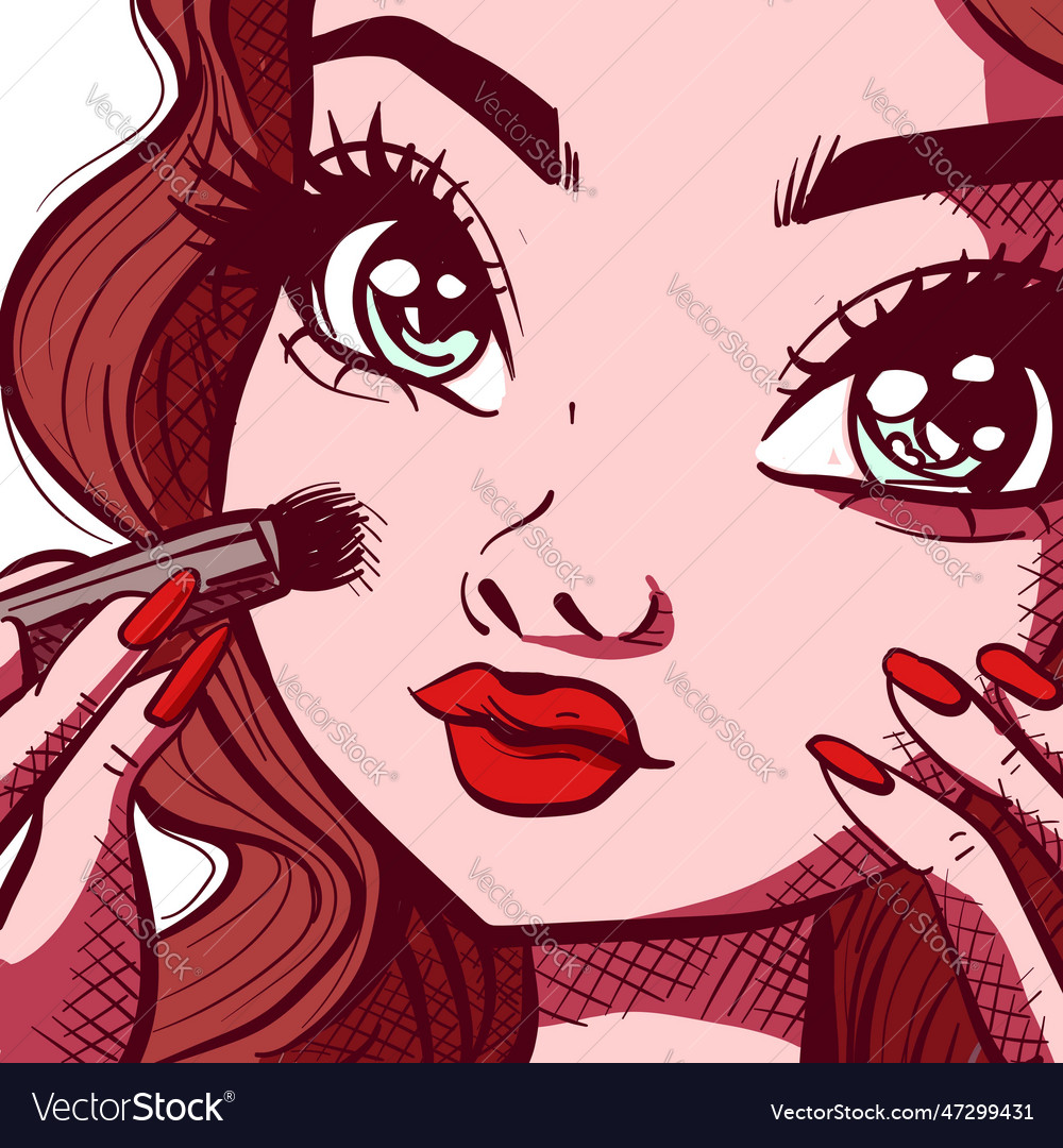 Digital art of a girl applying makeup with a brush