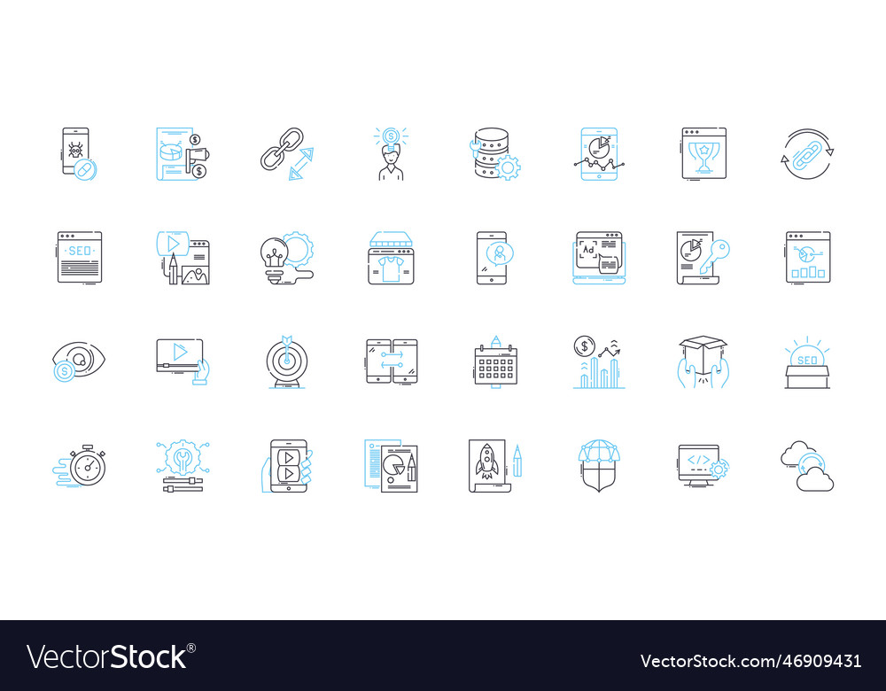 Digital branding linear icons set identity vector image Digital branding linear icons set identity