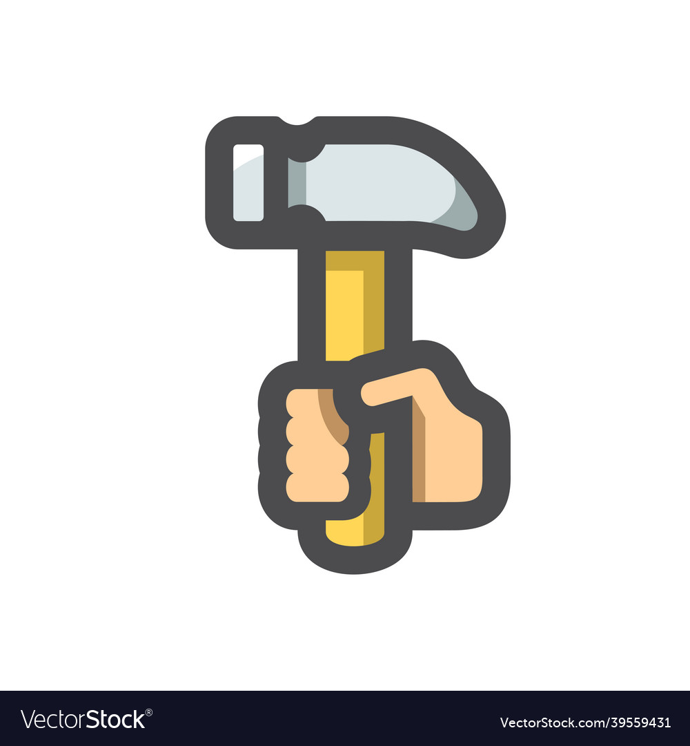 Hammer in hand icon cartoon