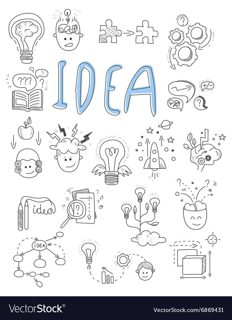 Idea brainstorming icons in Doodle style Vector Image