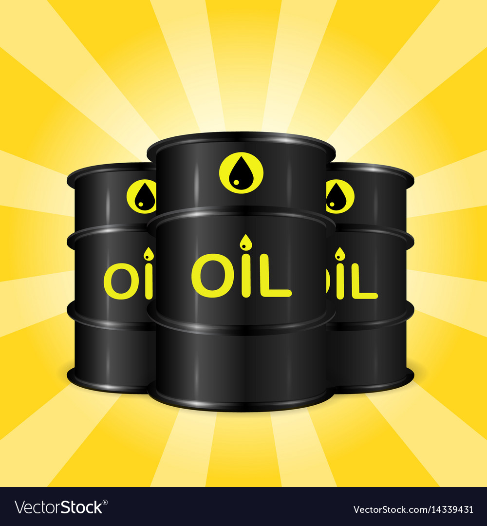 Realistic Oil Barrels On Sunray Background Vector Image