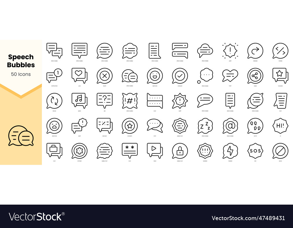 Set of speech bubbles icons simple line art style Vector Image Set of speech bubbles icons simple line art style