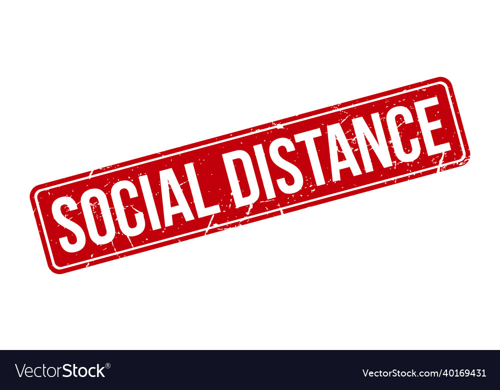 Social distance rubber stamp red