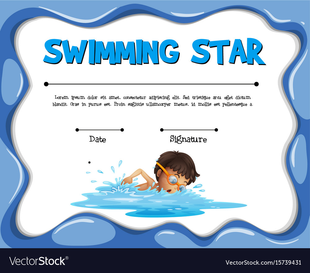 Swimming star certification template with swimmer Vector Image Pertaining To Swimming Award Certificate Template